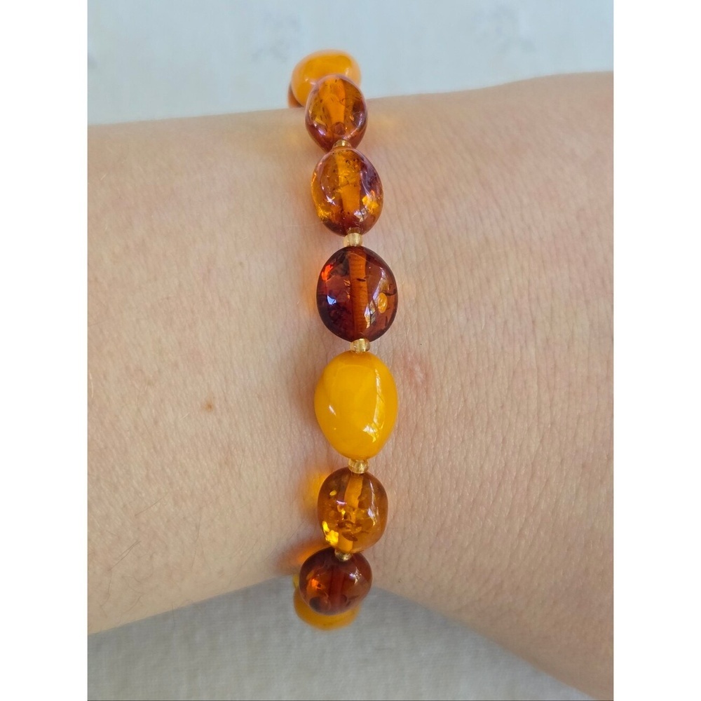 Vintage Amber Bead Stretch Bracelet - Honey & Cognac